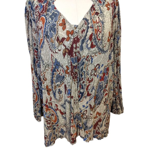 Reitmans Womens Boho Textured Paisley Blouse Western Long Sleeve Office XXL - Picture 4 of 9
